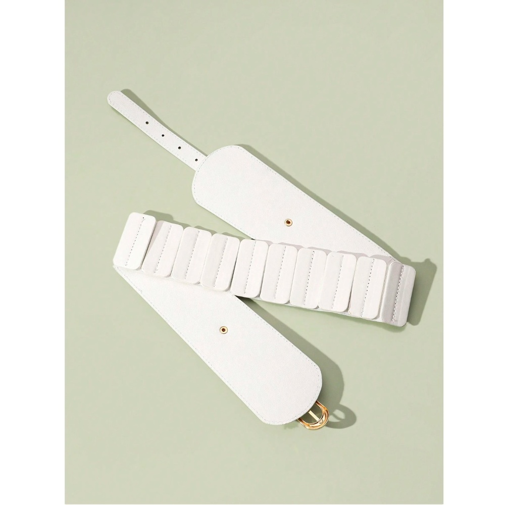 PU Wide White Belt Gold Tone Buckle - Picture 4 of 5